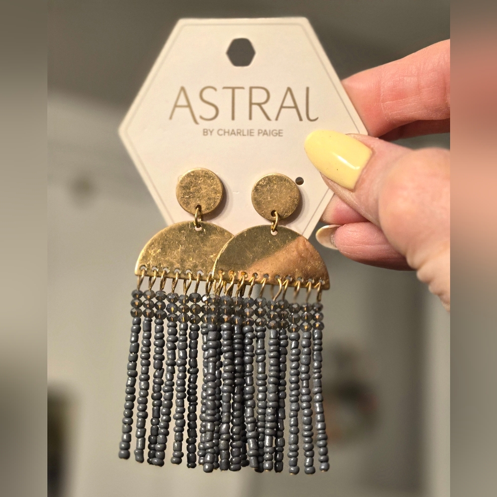 Astral Gold and Gray Fringe Earrings
